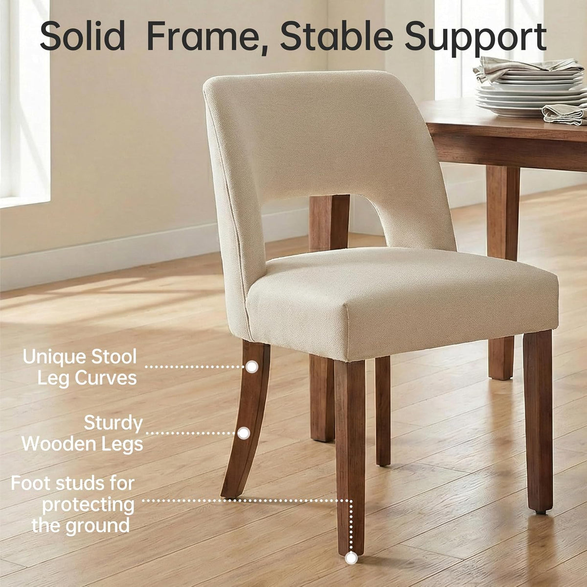 keoni Wooden Dining Chairs Set of 2 with Rubberwood Legs and Open Back