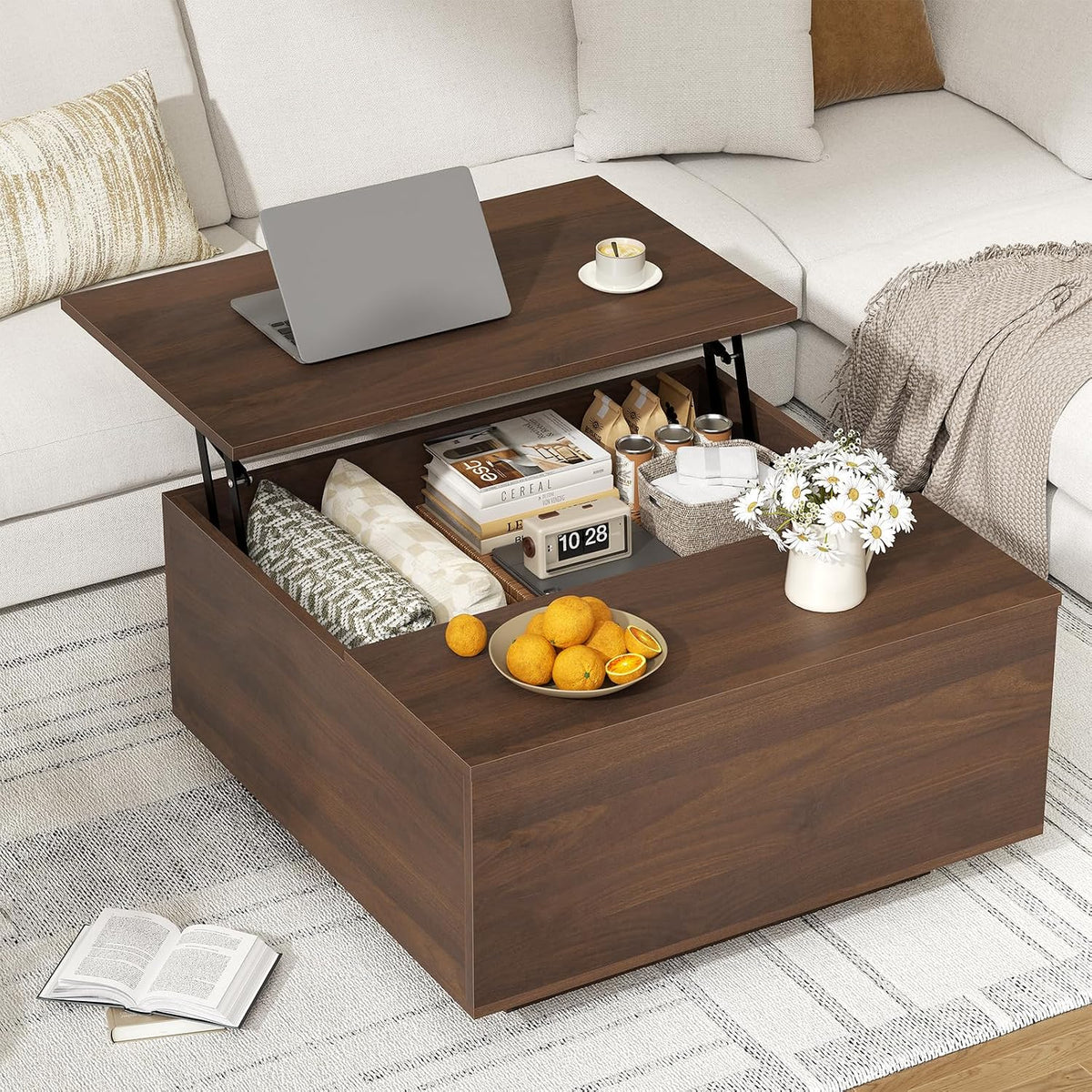 FABATO 31.5'' Lift Top Coffee Table Wood Center Table with Storage, Walnut