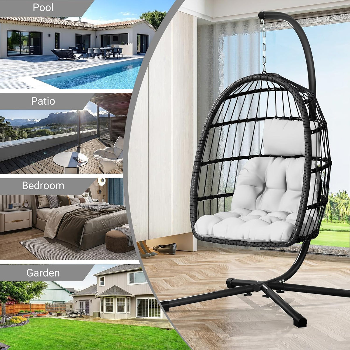 chabatree egg chair with stand,patio rattan wicker hanging, package contents