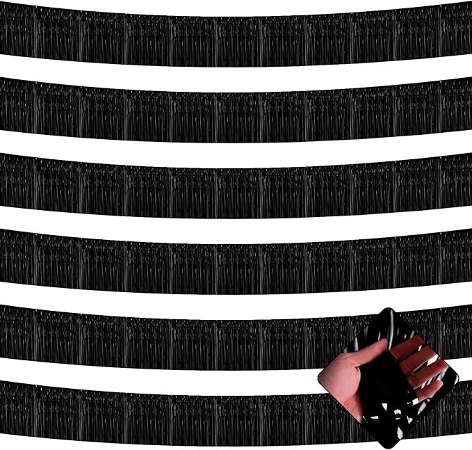 10 Pack 10 Feet Black Foil Fringe Garland Metallic Tinsel Streamers Banner Wall Hanging Curtain Backdrop for Parade Floats, Bachelorette, Wedding, Birthday, Halloween, Christmas Party Decorations