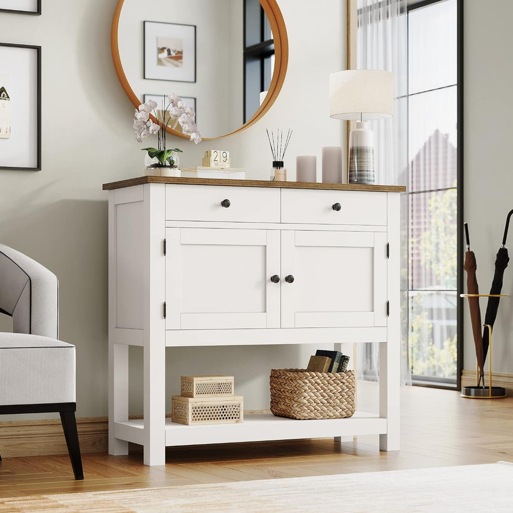 HOSTACK Farmhouse Console Table with Storage, 35.4" W Entryway Table, White