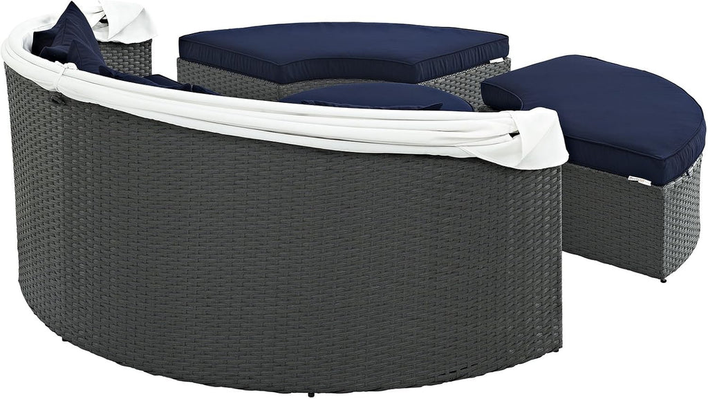 Modway Sojourn Outdoor Patio Sunbrella Sectional Daybed with Canopy in Canvas Navy