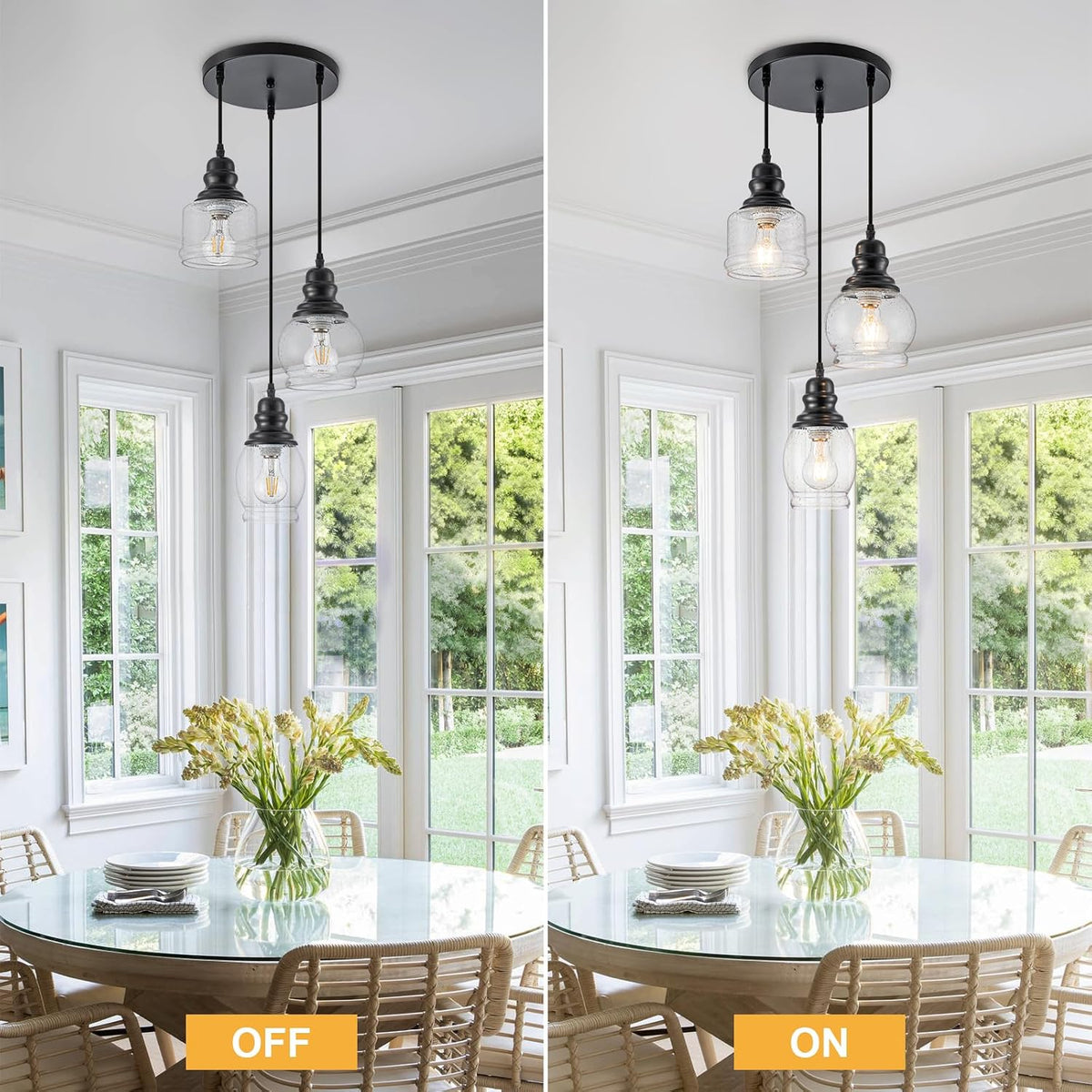 WILON 3 Light Seeded Glass Mini Pendant Lights Kitchen Island