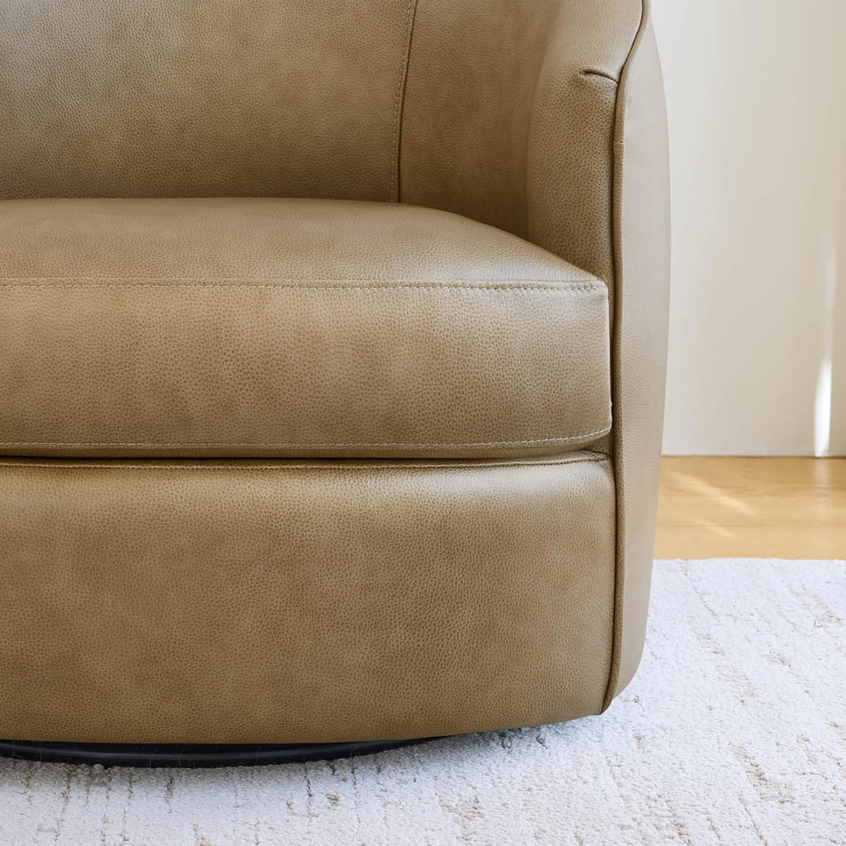 CHITA Genuine Leather Swivel Barrel Accent Chair, Fully Assembled, Mocha
