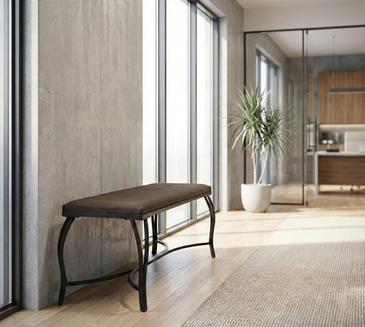 Mango Steam Vienna Mocha Brown - Entryway Bench - Powder Coated, Upholstered, Space Saving
