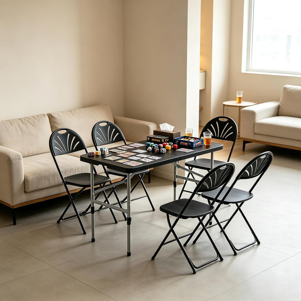 Athena Collection 4ft Folding Table Plastic Fold-in-Half Table, Black