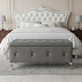 AC Pacific Glam 38 Inches Storage Ottoman Bench for Entryway, Hallway, Living Room, and Bedroom, Upholstered Tufted Faux Leather Ottoman with Storage, Foot Rest and Organizer, Fossil Gray