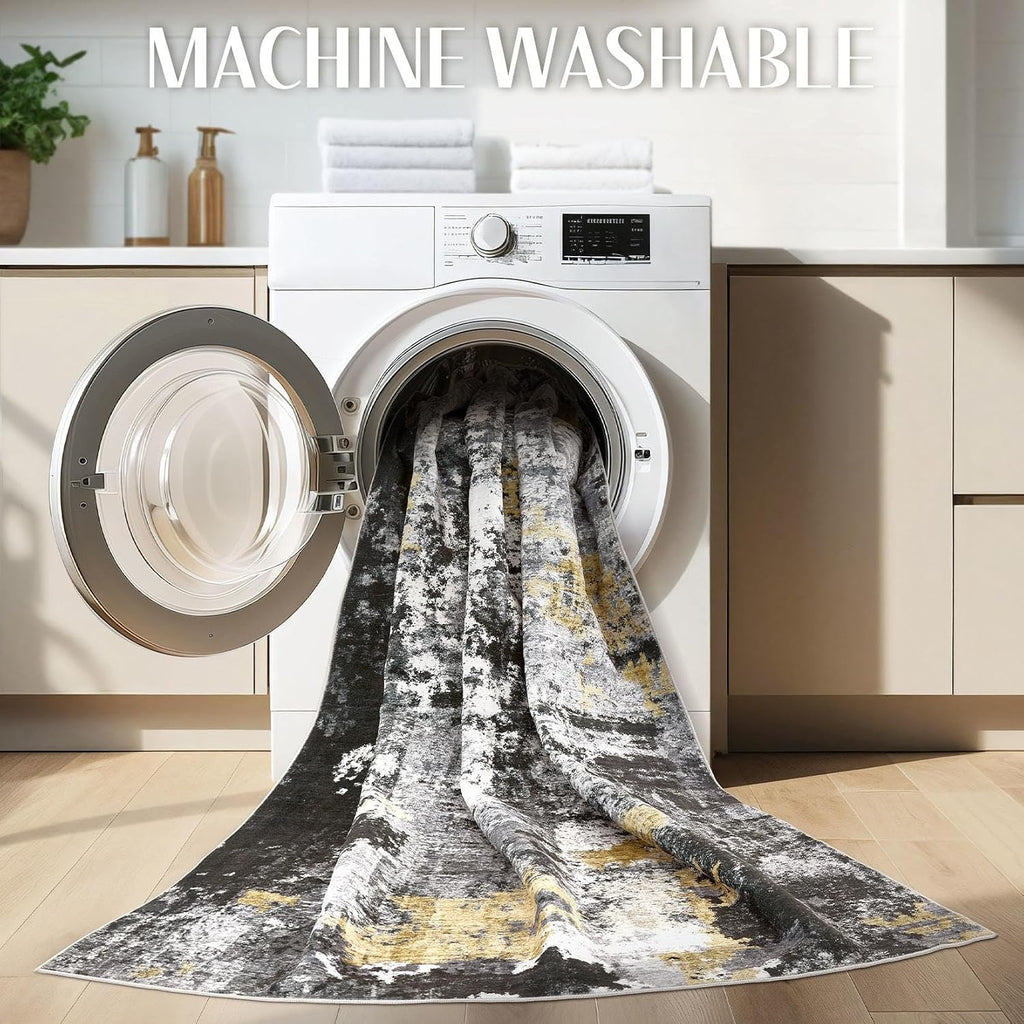 Washable 9x12 Area Rugs for Living Room: Abstract Modern Home Decor Rug