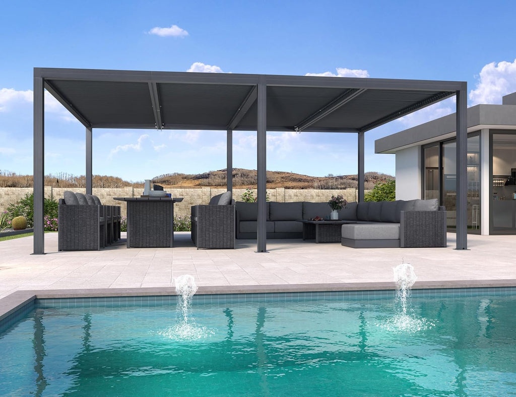 PURPLE LEAF Louvered Pergola 14' x 20' 94AS with Four Adjustable Roof Gray