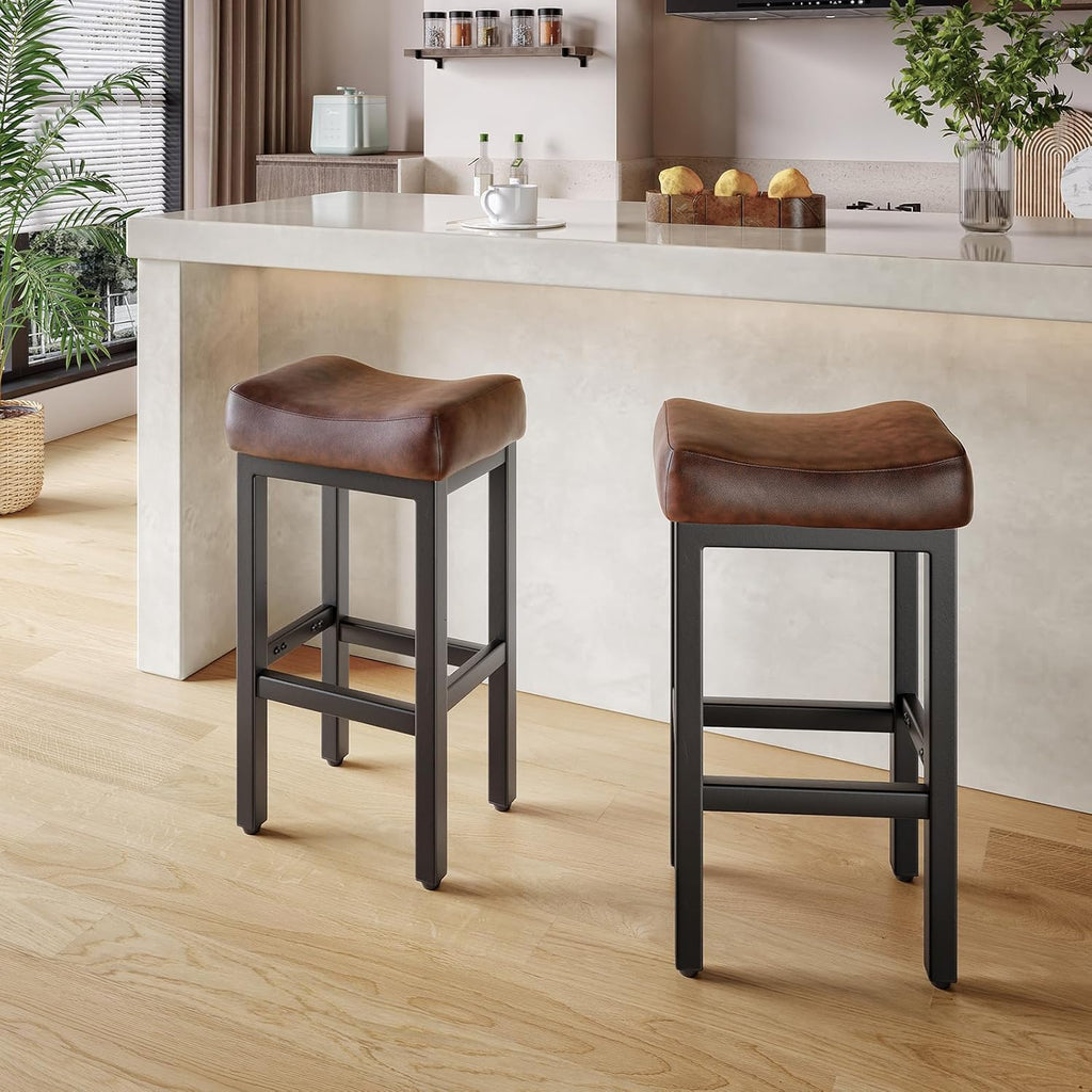 Raynesys 29 Inche Bonded Leather Counter Height Bar Stools Set of 2 Square