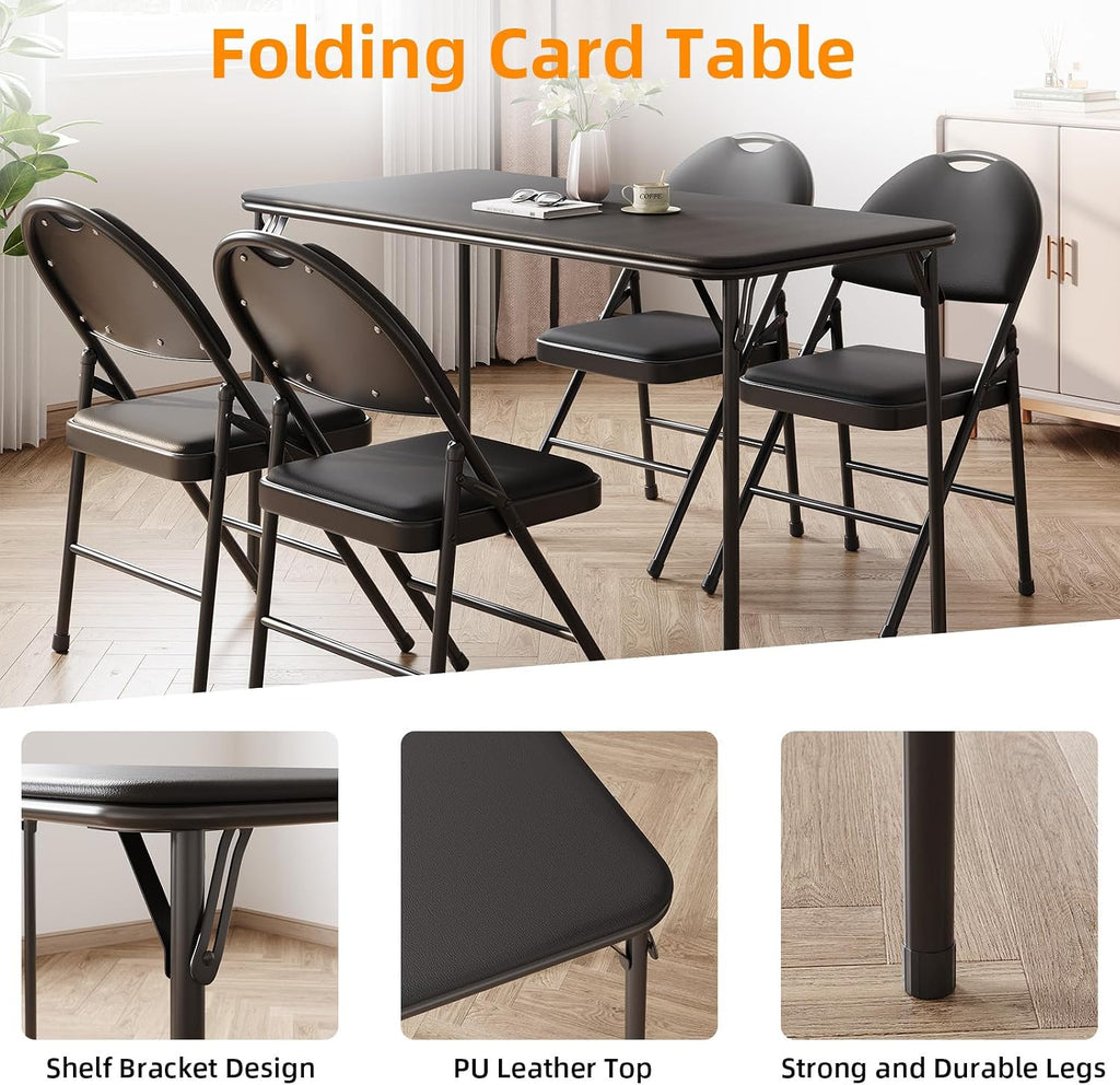 IDEALHOUSE 4 Feet Folding Table, Protable Foldable Card Table, Black