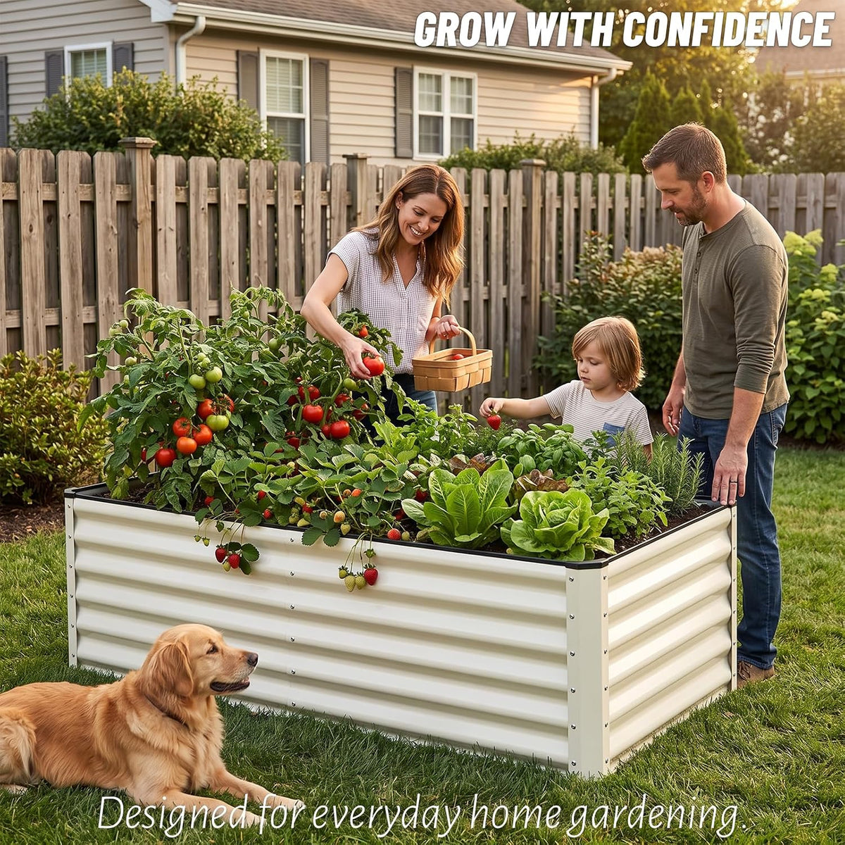 SnugNiture Galvanized Raised Garden Bed 6x3x2FT Outdoor Large Metal Planter Box Steel Kit for Planting Vegetables, Flowers, Beige White