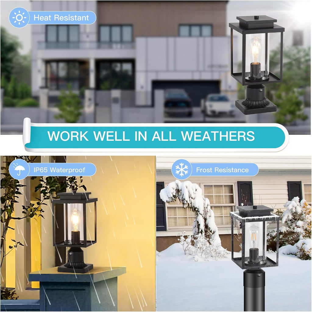 Dusk to Dawn Black Outdoor Post Light Hardwired with Pier Mount Base