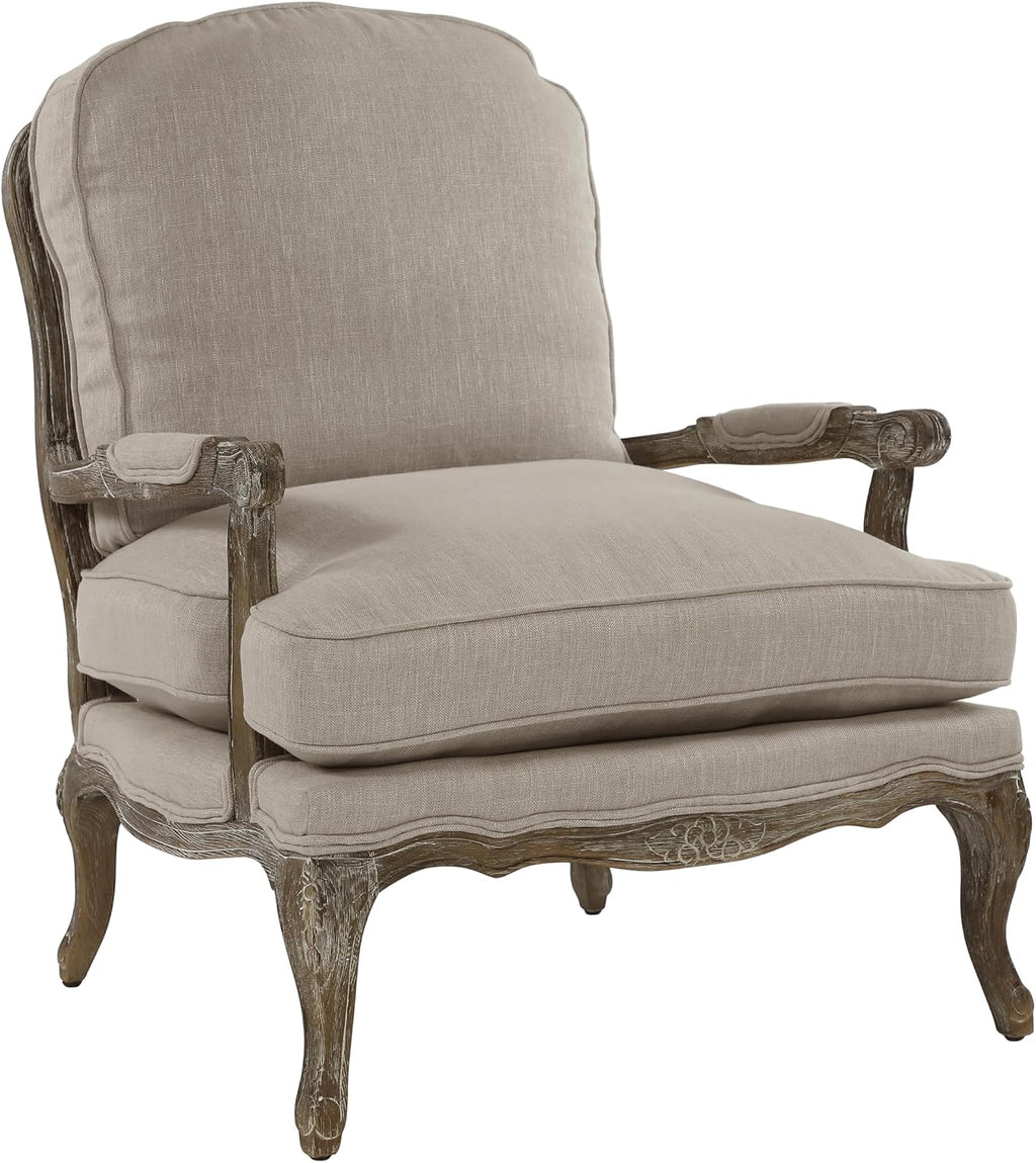Lexicon French Country Wood Accent Chair, Carved Frame, Neutral