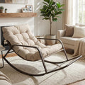 BULEXYARD Outdoor Papasan Rocking Chair with Footrest, Beige