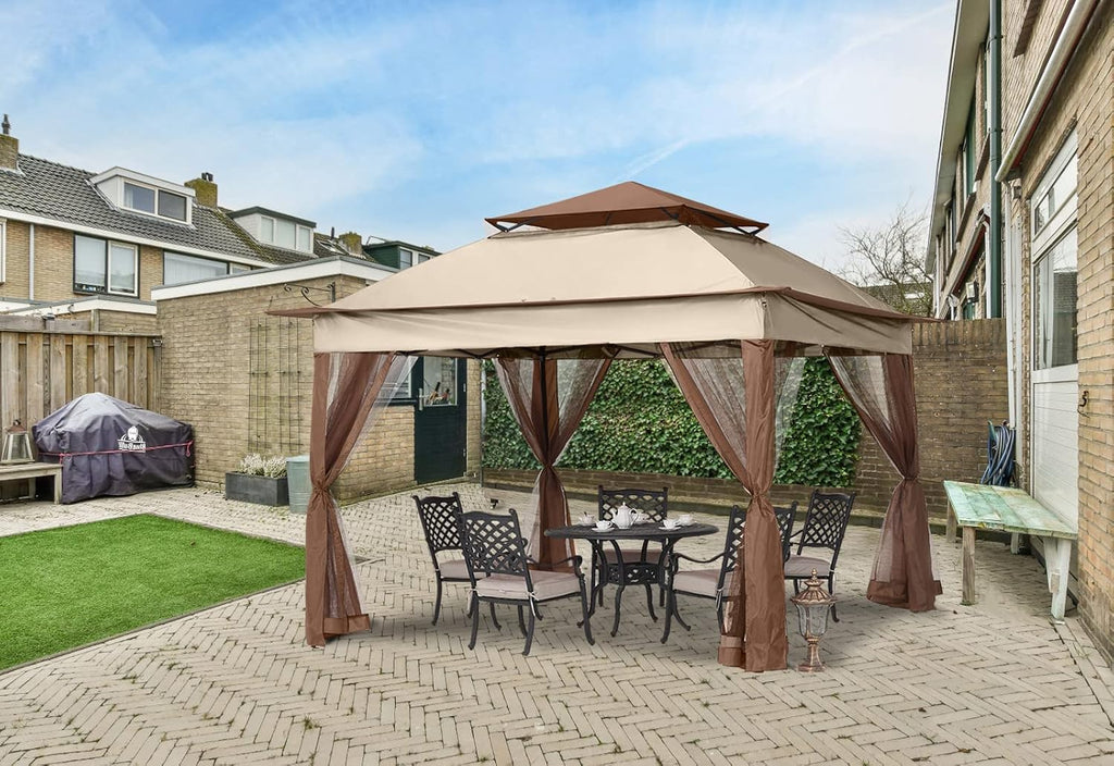 MASTERCANOPY 11x11 ft Pop Up Gazebo with Netting Screen Walls, Champagne