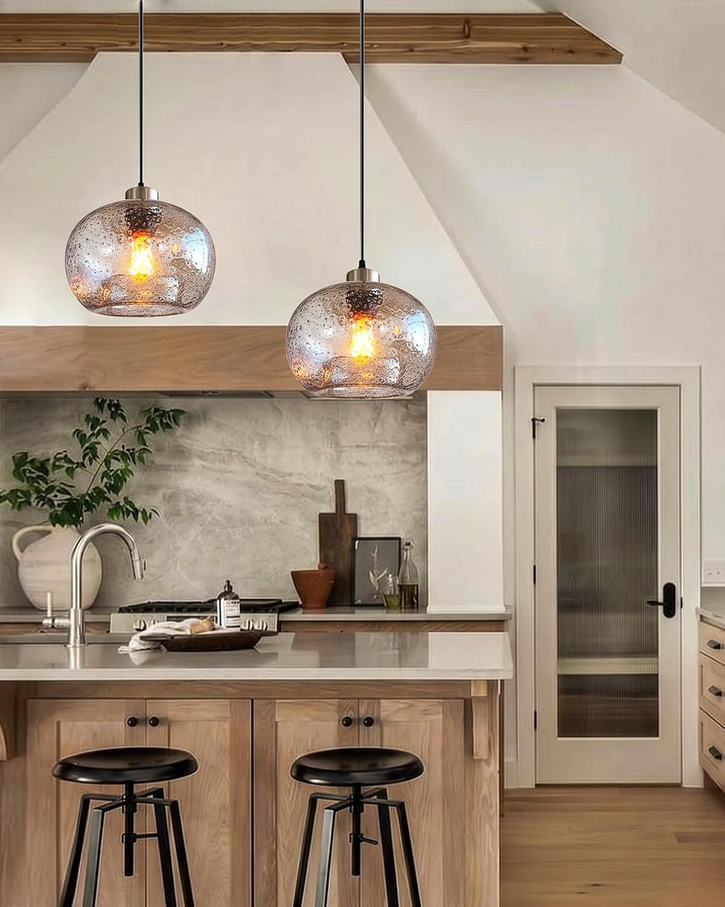 CASAMOTION Glass Pendant Lights, Marble Clear, 2 Pack
