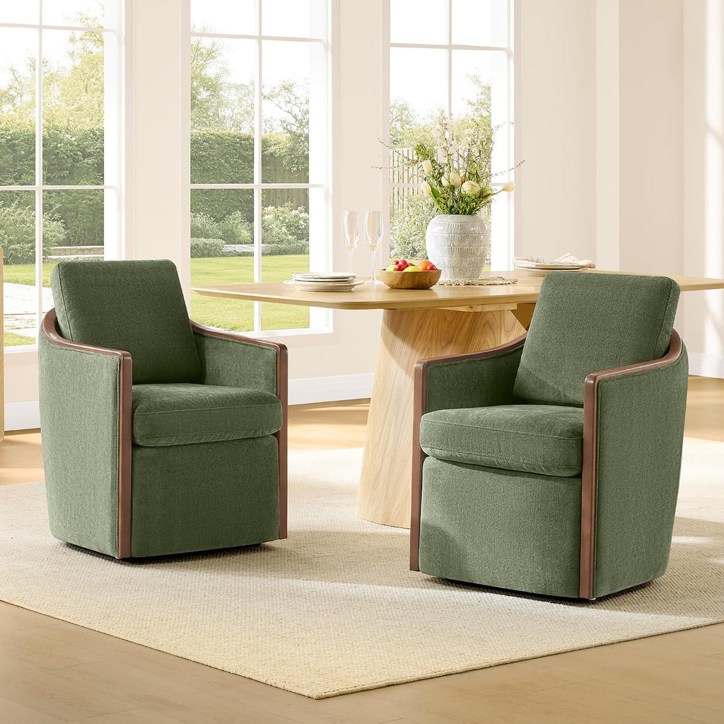 CHITA Upholstered Dining Chairs Set of 2 with Hidden Casters, Moss Green