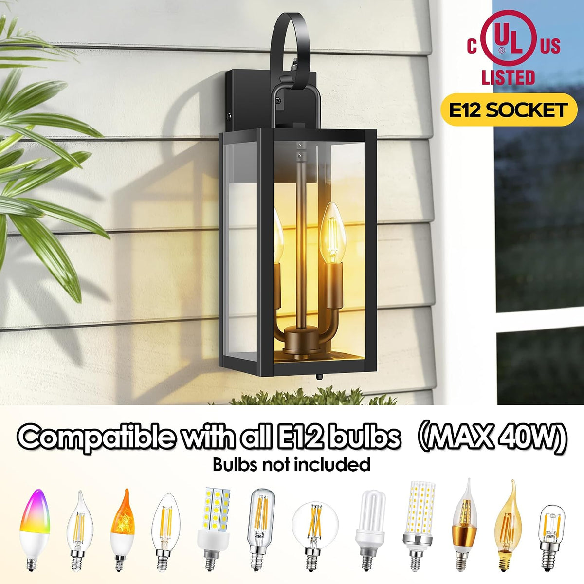 19'' Large Dusk to Dawn Outdoor Wall Light with Closed Bottom