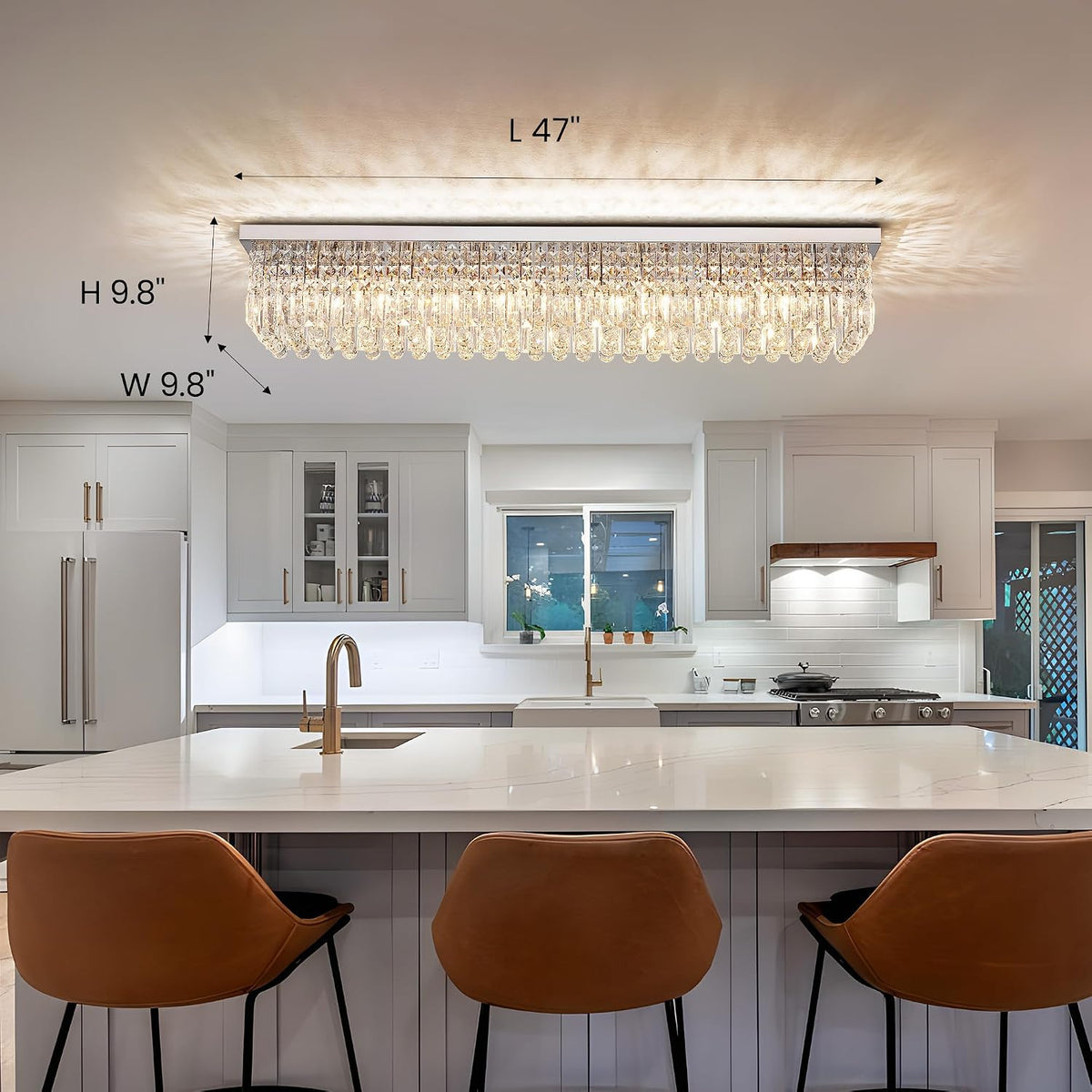 12-Lights Crystal Chandeliers Modern Crystal Rectangular Flush Mount Chandelier with Raindrop Crystals Pendant Light Fixture for Dining Dining Room Kitchen Dining Room Bedroom Bathroom Hotel