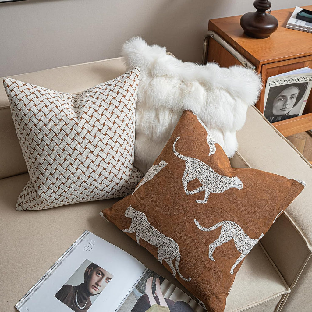 Croker Horse 22x22'' Inches Throw Pillow Cushion Cover - Leopard Cheetah Pattern Chenille Jacquard Embroidery Luxury Modern Fashion Style Couch Sofa Pillow Cover for Living Room Bedroom