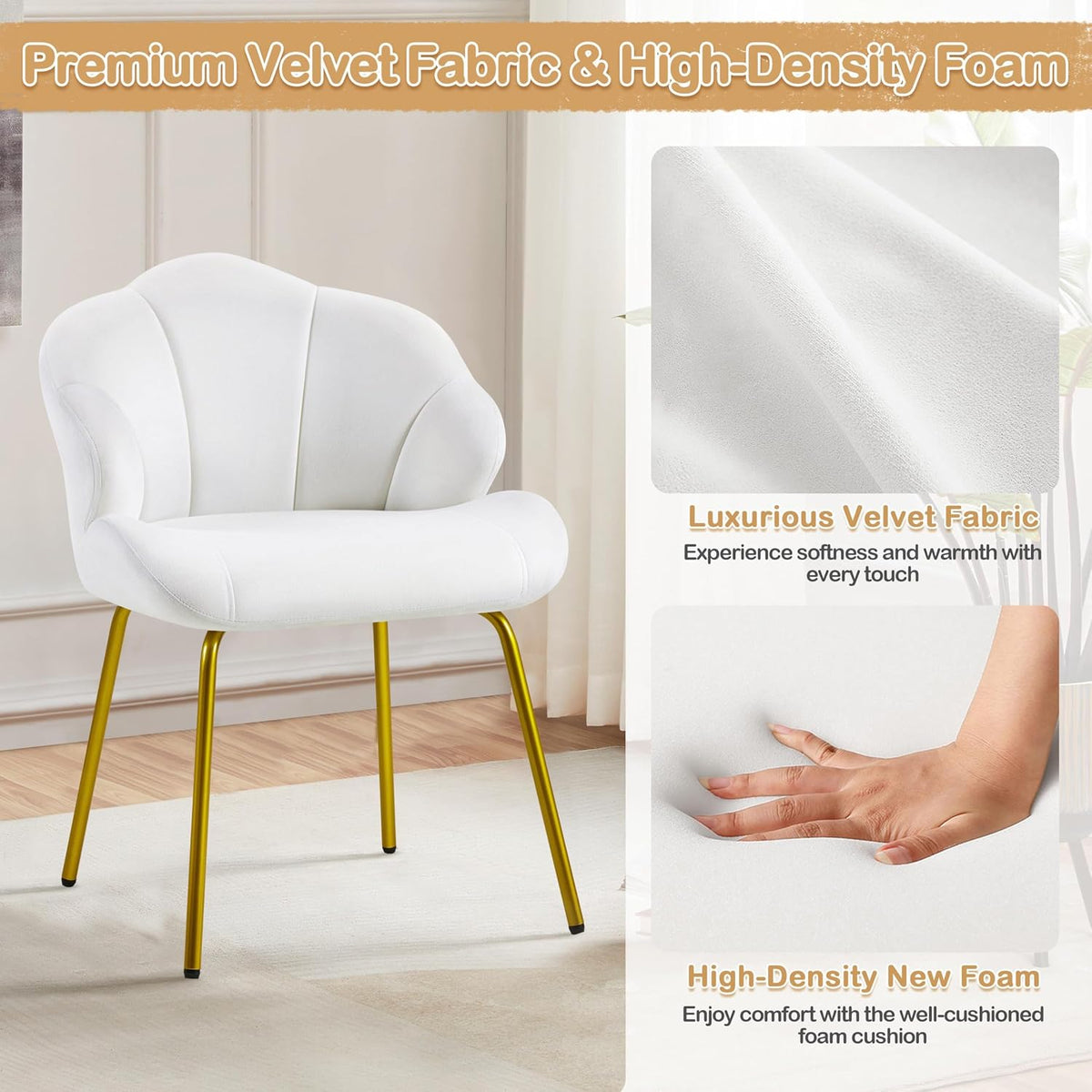Yaheetech Vanity Chair, Shell-Shaped Accent Chair, White