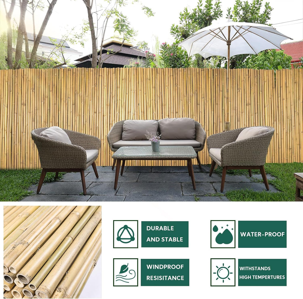 Bamboo Fence 4ft H x 8ft L x 0.7In D, Eco-Friendly Privacy Fence for Outdoor Wall, Garden, Yard, Pool, Patio, Decorative Natural Bamboo Fencing