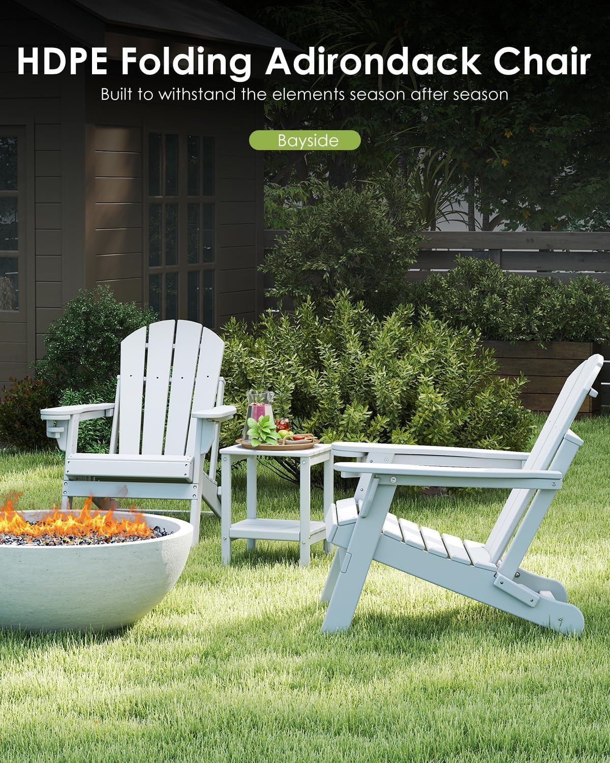 GREENVINES Folding-Adirondack-Chairs Set of 2, HDPE All Weather, White