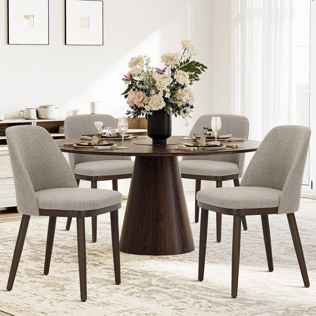 COLAMY Upholstered Dining Chairs Set of 4, Modern Kitchen Chairs with Back, Fabric Side Dining Room Chairs with Wood Legs for Kitchen Dining Room Restaurant, Camel