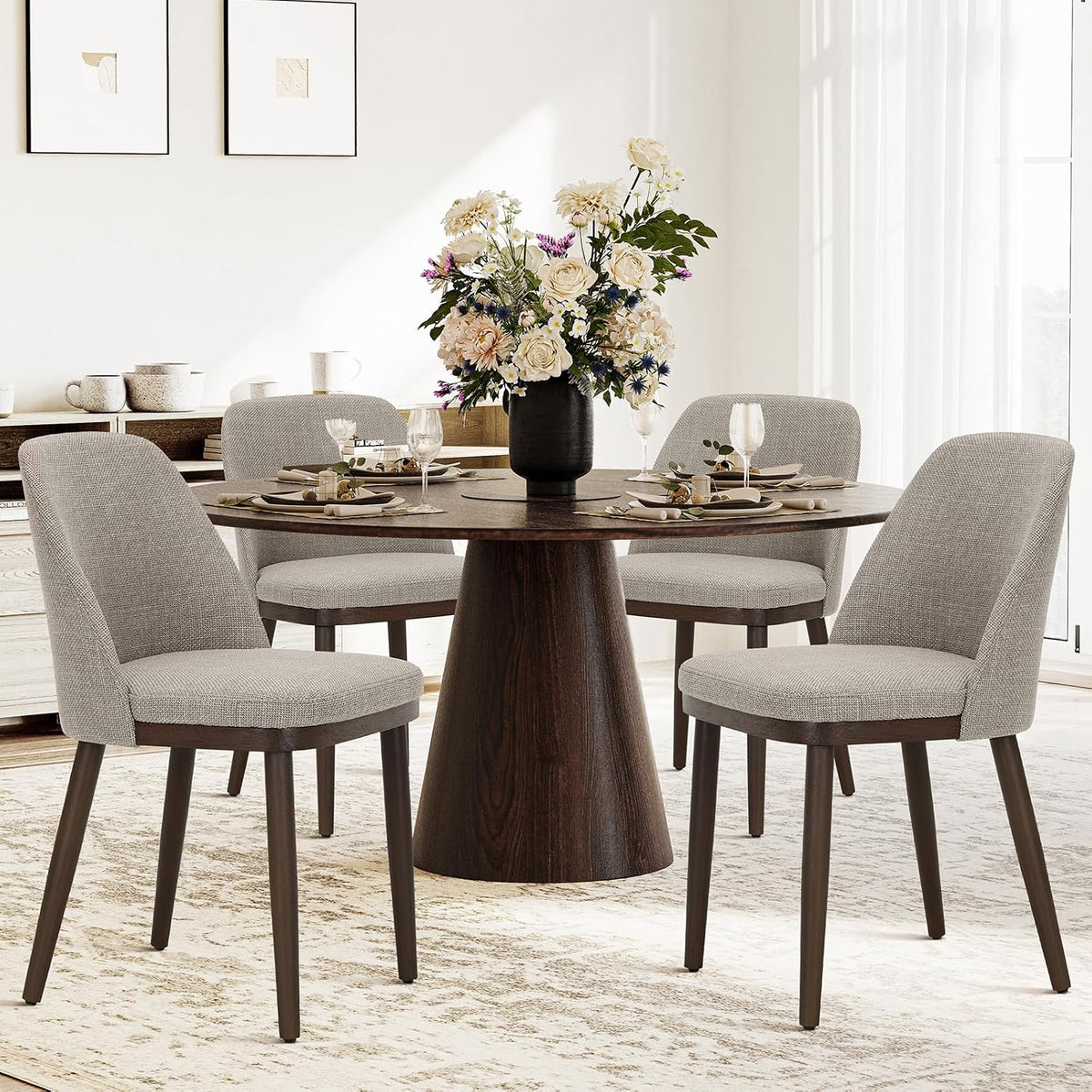 COLAMY Upholstered Dining Chairs Set of 4, Modern Kitchen Chairs with Back, Fabric Side Dining Room Chairs with Wood Legs for Kitchen Dining Room Restaurant, Camel