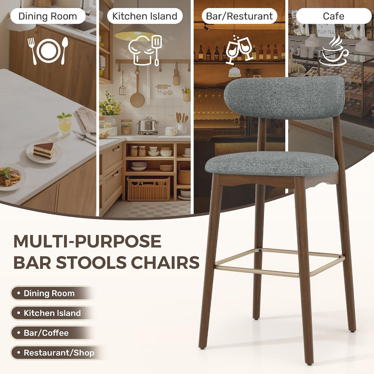 Counter Height Bar Stools, Solid Wood Barstools,30.5" Set of 2