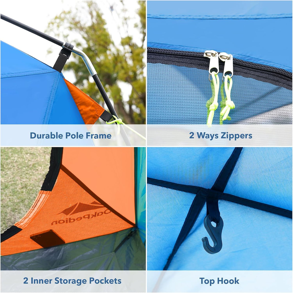 10 X 10ft Screen House Room for Camping, Screened Mesh Net Wall Canopy Tent, UPF 50+ Screen Tent with Floor for Patios Outdoor Camping Activities, Blue & Orange