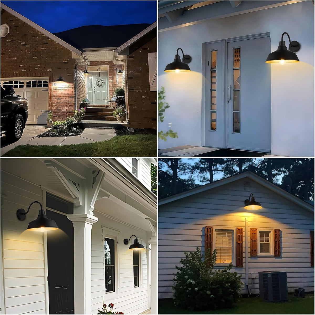 12.4" Barn Light Outdoor Lighting Wall Mount, Farmhouse Outdoor Wall Sconce Vintage Dome Gooseneck Barn Light for Porch Garage Patio, Waterproof Rustproof, 2-Pack
