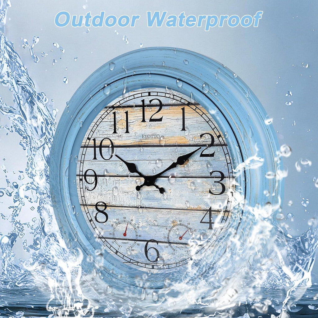 eYotto 18-Inch Outdoor Wall Clock with Waterproof Thermometer & Hygrometer