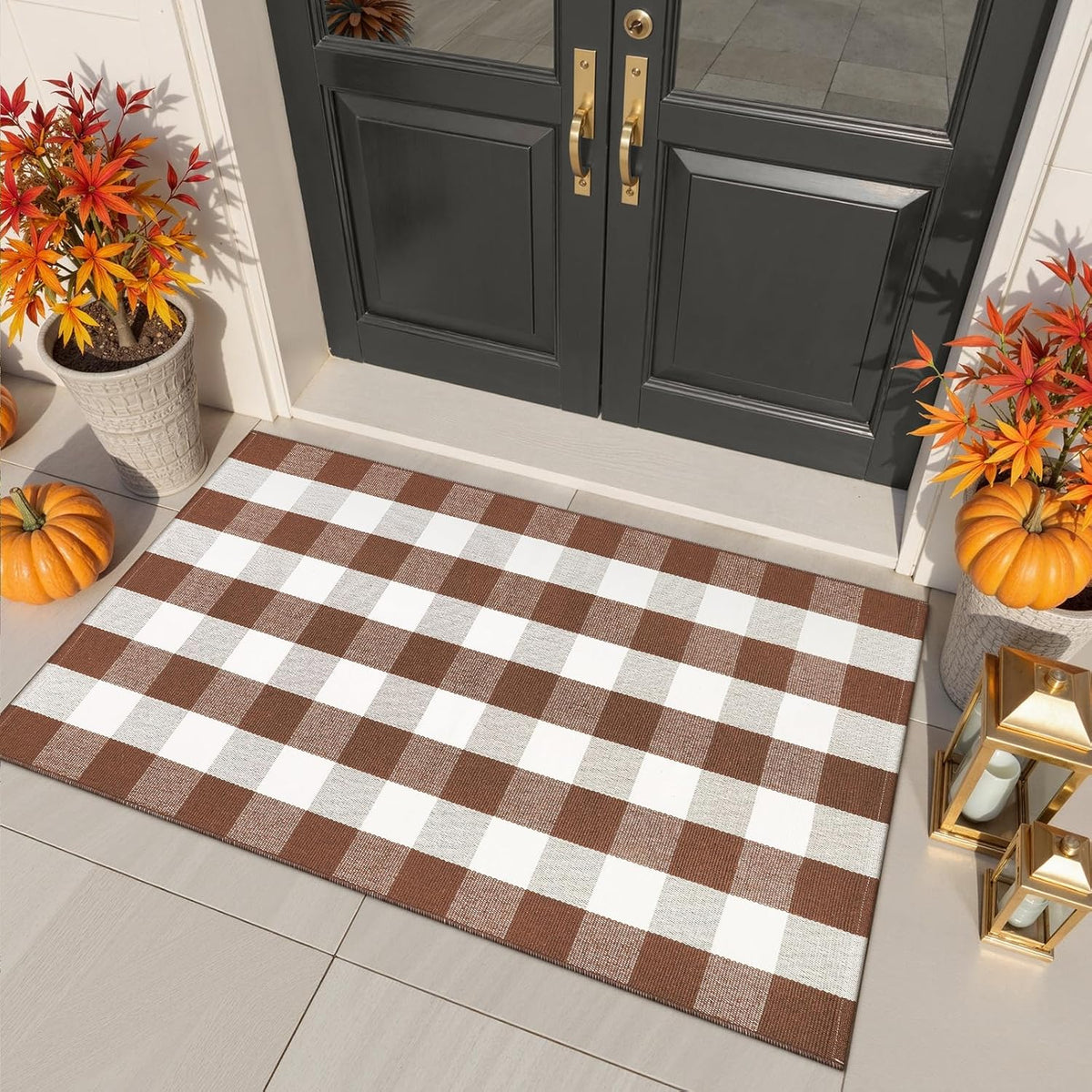 Buffalo Plaid Checkered Rug Fall Front Door Mat Washable Outdoor Rug 3'x5'