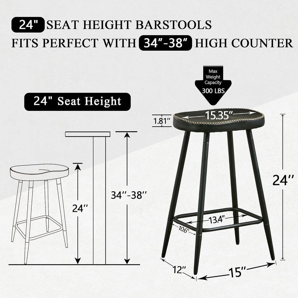 Counter Height Bar Stools Set of 3, Faux Leather Backless Counter Stools