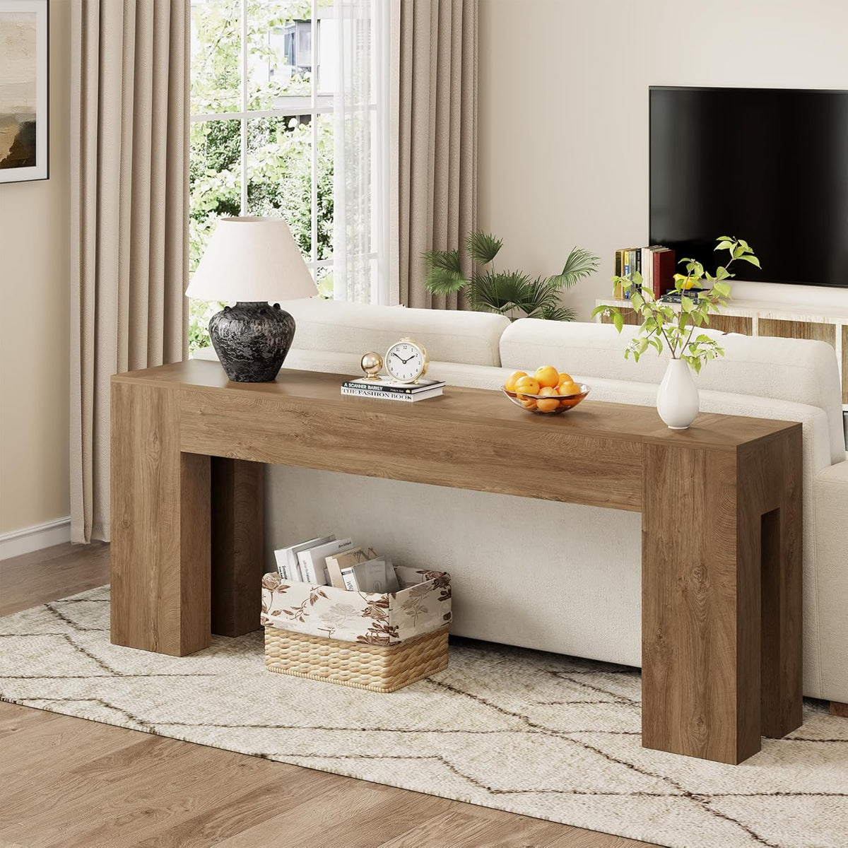 Epecoya Extra Long Sofa Console Table for Entryway 79-Inch, Natural Oak