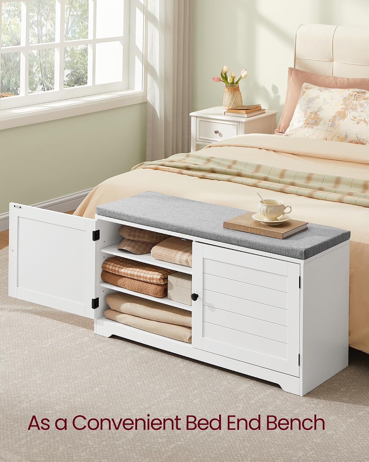 VASAGLE 3-Tier Shoe Storage Bench with Cushion, 14 x 39.8 x 20.7 Inches