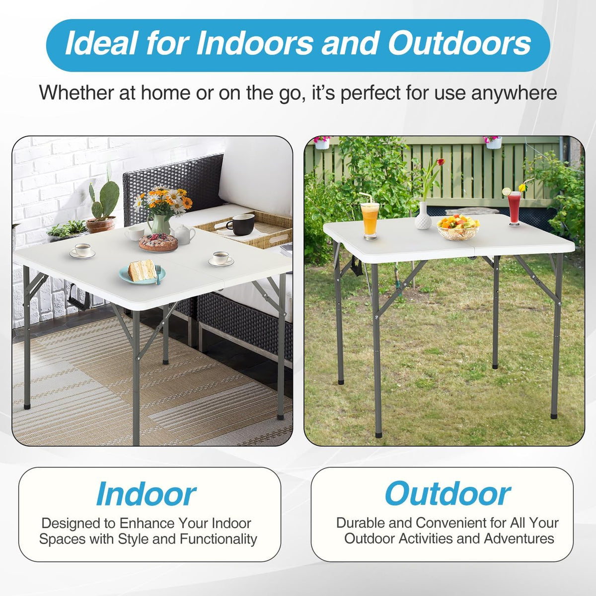 FDW | 34" Folding Table | White | Portable Plastic Table