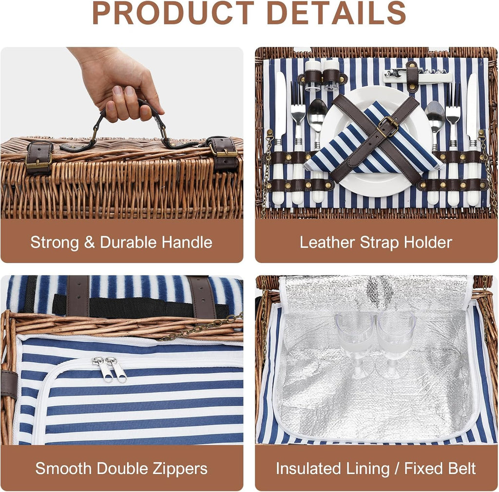 INNO STAGE Picnic Basket for 2 Person with Cooler and Blanket