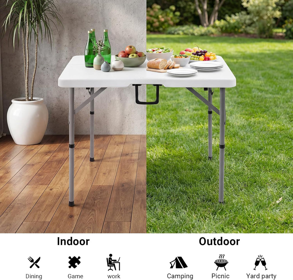 34" Folding Card Table,Square Portable Heavy Duty Plastic Game Table,White