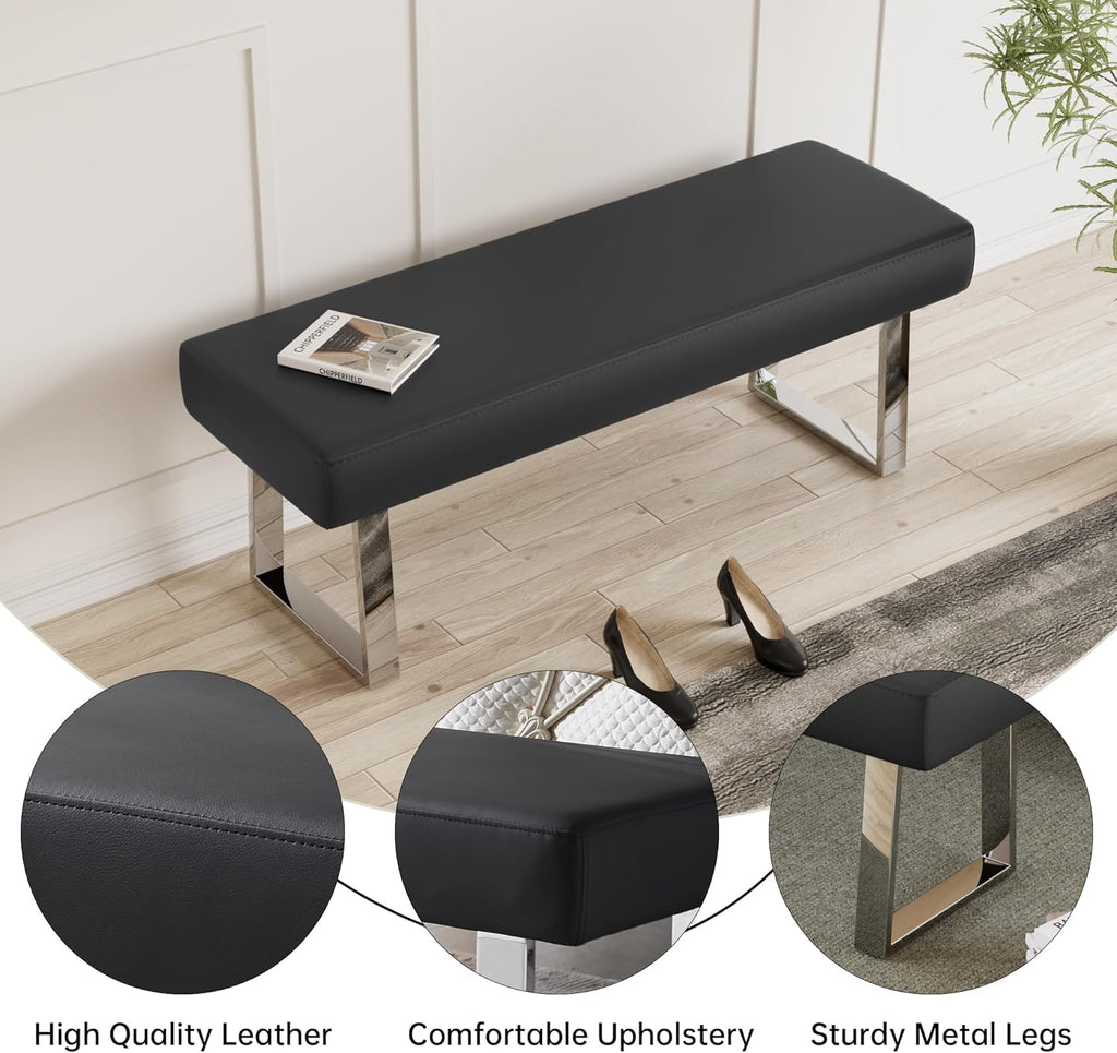 JIEXI 45.3" Indoor PU Leather Upholstered Footstool Bench with Metal Legs
