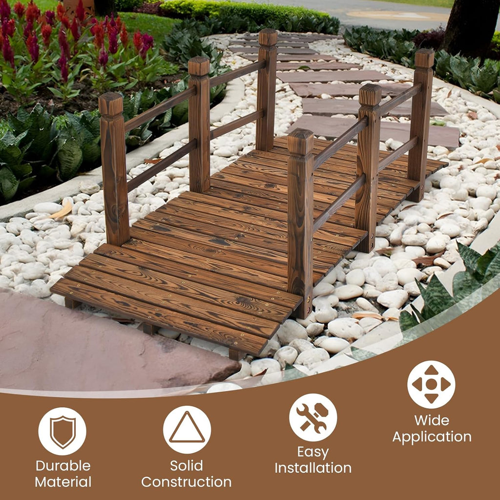HAPPYGRILL 5FT Wooden Garden Bridge with Double Safety Railings