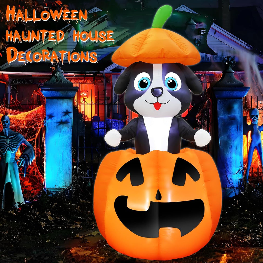Animated 5 FT Halloween Inflatables Dog Broke Out from Pumpkin