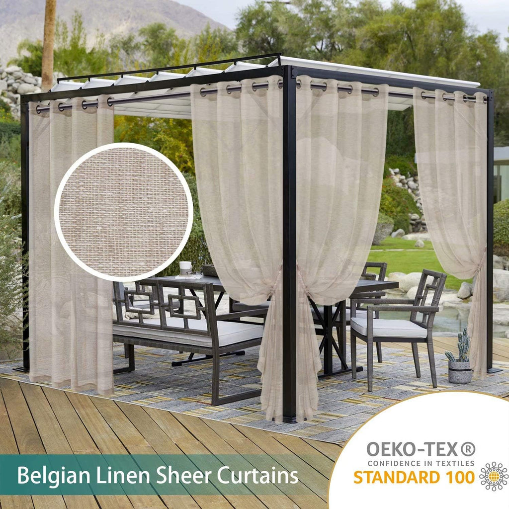 LORDTEX Burlap Linen Look Outdoor Curtain for Patio 2 Panels