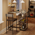 Dining Table Set for 2 with 3 Storage Shelves, 3-Piece Counter Height Kitchen Table Set with 2 Upholstered Bar Stools, Bar Table and Chairs Set for Small Space, Gray