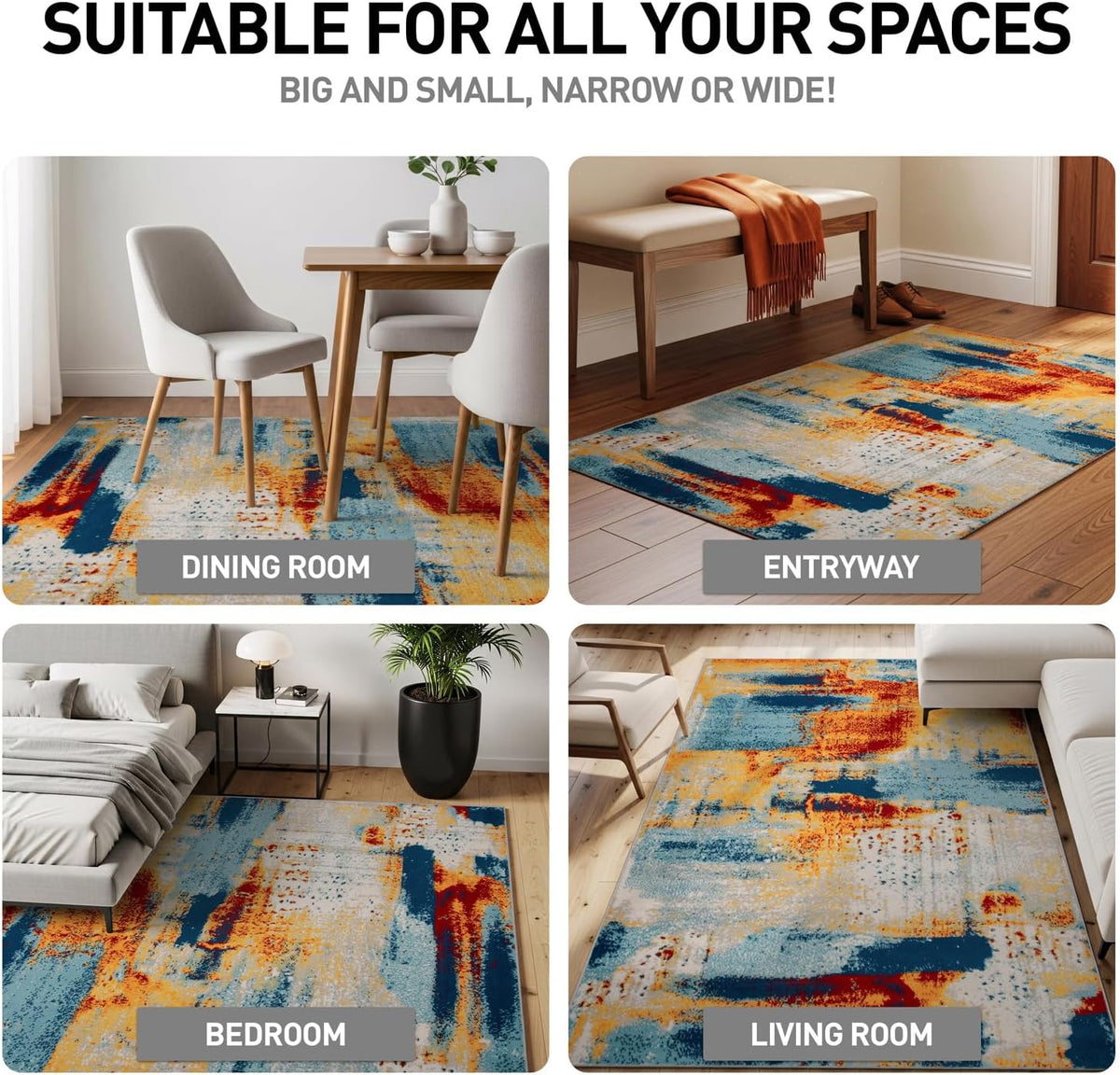 Rugshop Abstract Fade-Resistant Living Room Area Rug Multi 7'10" x 10'