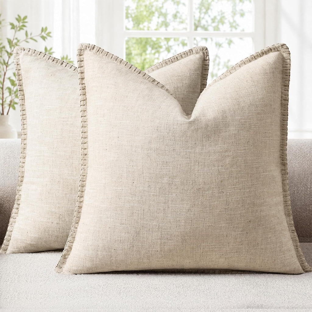 decorUhome Linen Natural Beige Throw Pillow Covers 24X24 Set of 2