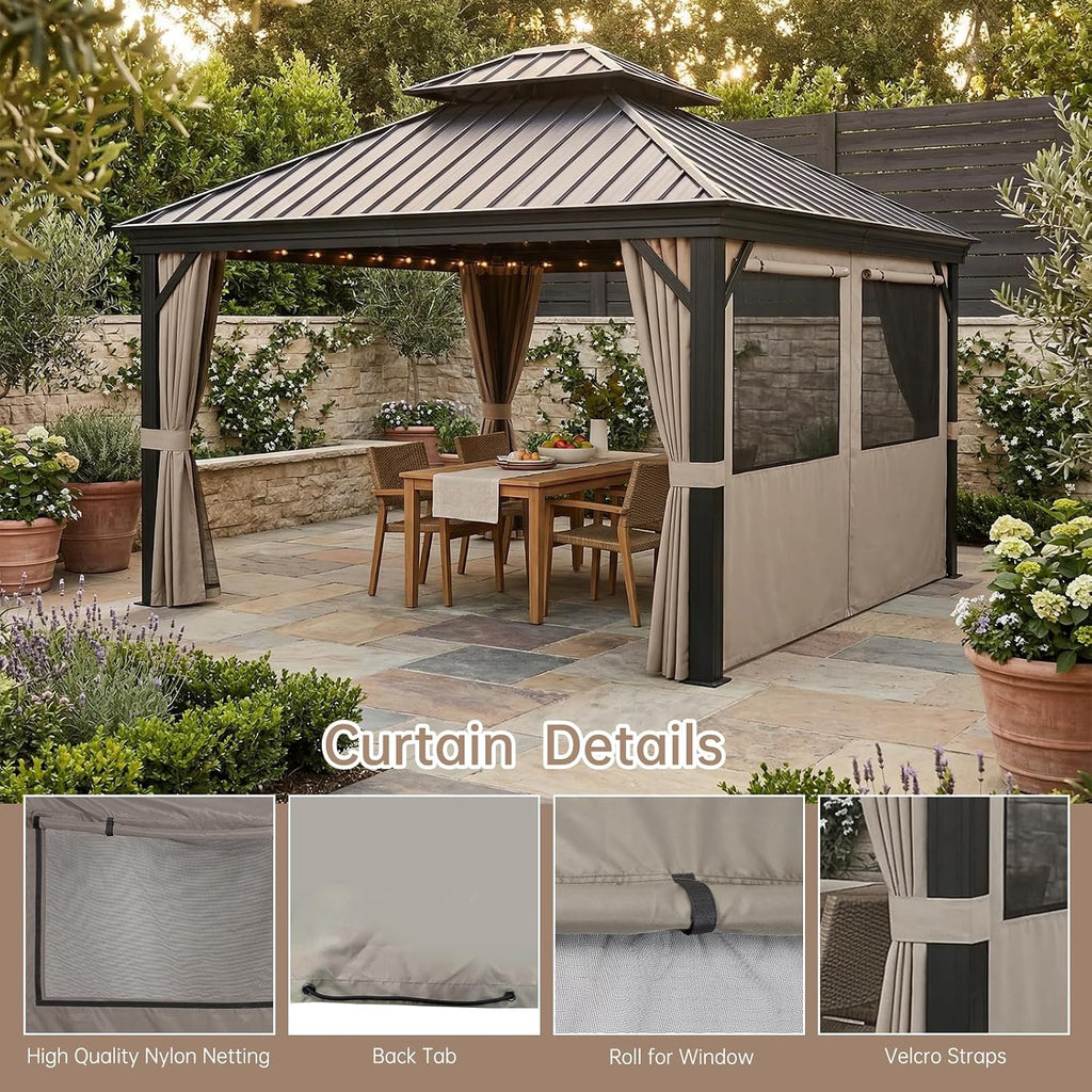10x12 Gazebo Curtains Outdoor Waterproof, 4 Privacy Side Panels(Brown)