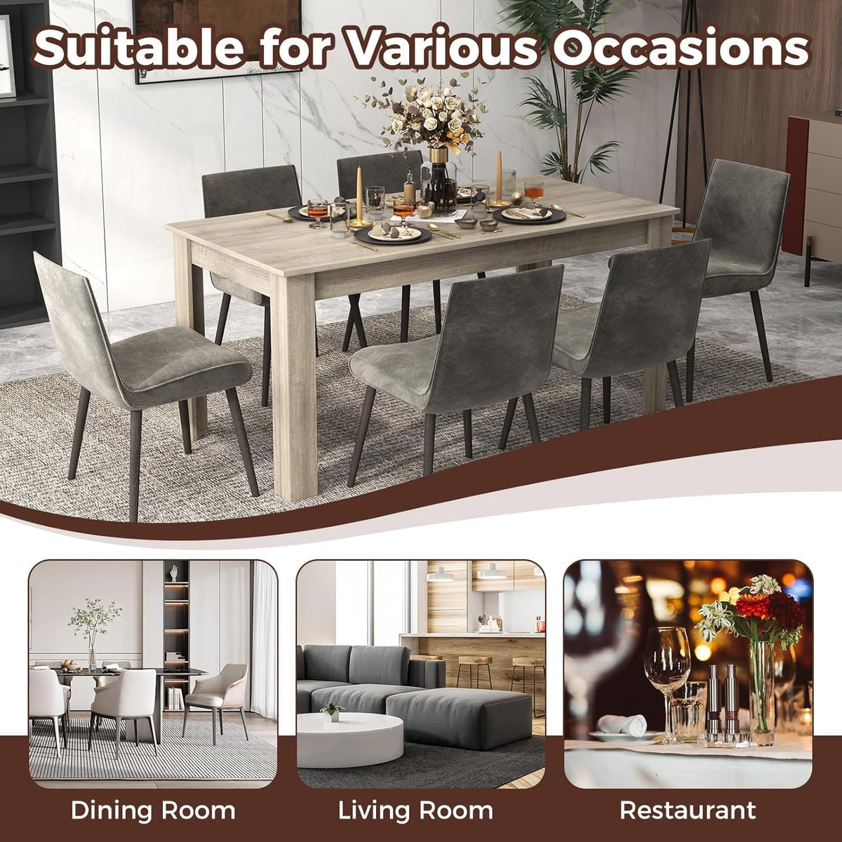 LDAILY Dining Table, Modern Dining Room Table for 4-6 People, Heavy Duty Legs, Spacious Desktop, 63" Rectangular Farmhouse Kitchen Table for Home Office, Living Room, Restaurant (Oak)